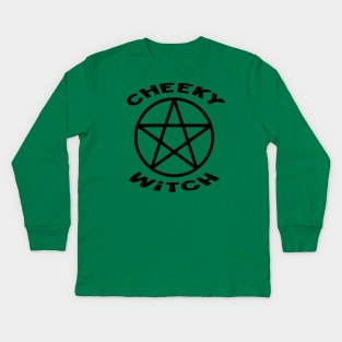 Cheeky Witch® Pentacle with Flying Witch Back Print Kids Long Sleeve T-Shirt